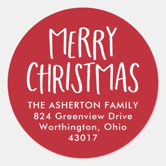 メリークリスマスキュートシンプル差出人住所 ラウンドシール (正面)
