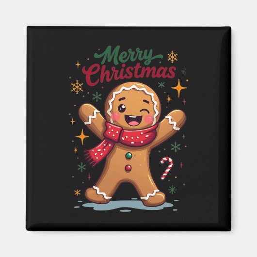 メリークリスマスキュートジンジャーブレッドマンホリデーフェスティ マグネット (正面)