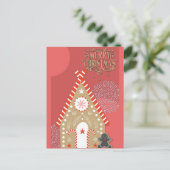 メリークリスマスキュートジンジャーブレッドマン&ハウス ポストカード (スタンド正面)