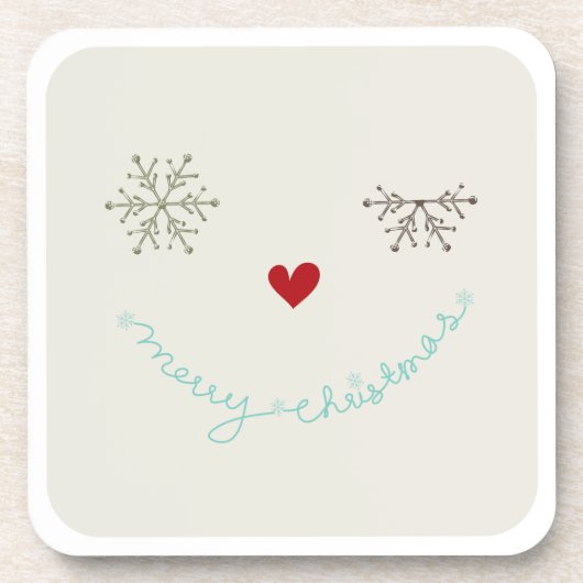 メリークリスマスキュートスノーフレークおもしろい顔ホリデー コースター (正面)