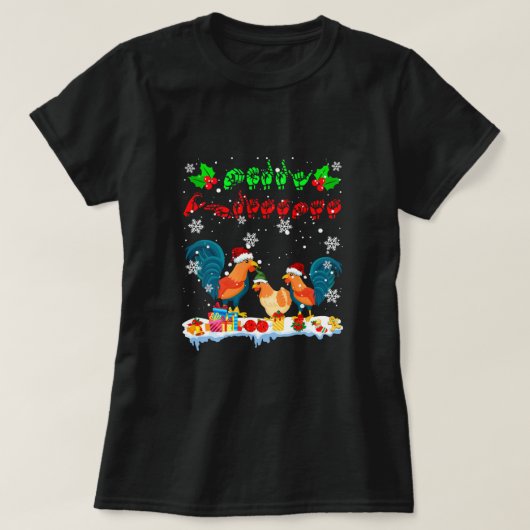 メリークリスマスキュートチキン農家ASLサインラング Tシャツ (デザイン正面)