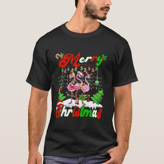 メリークリスマスキュートフラミンゴラブ農家ファミリーX Tシャツ (正面)