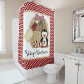 メリークリスマスキュートペンギンレトロホリデーバスケット シャワーカーテン (インサイチュ)