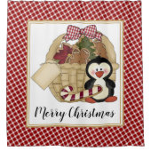 メリークリスマスキュートペンギンレトロホリデーバスケット シャワーカーテン (正面)