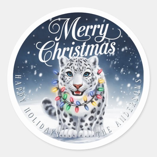 メリークリスマスキュートユキヒョウカスタム ラウンドシール (正面)