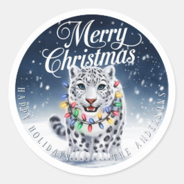 メリークリスマスキュートユキヒョウカスタム ラウンドシール