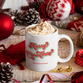 メリークリスマスキュートレトロタイポグラフィカスタム コーヒーマグカップ