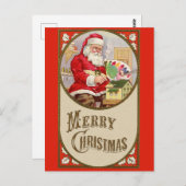 メリークリスマスキュートヴィンテージサンタクロース ポストカード (正面/裏面)
