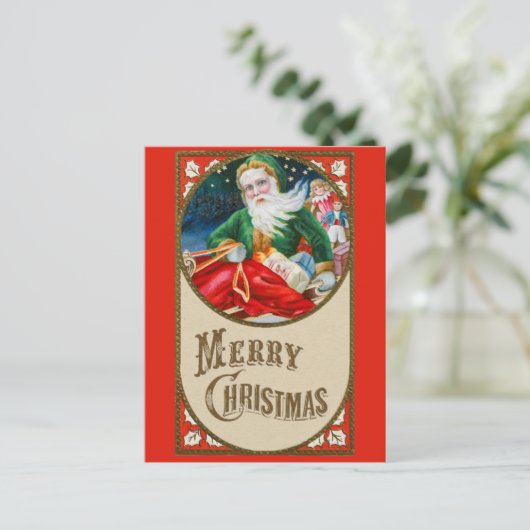 メリークリスマスキュートヴィンテージサンタクロース ポストカード (スタンド正面)
