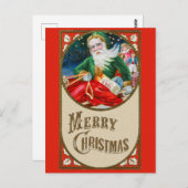 メリークリスマスキュートヴィンテージサンタクロース ポストカード (正面/裏面)