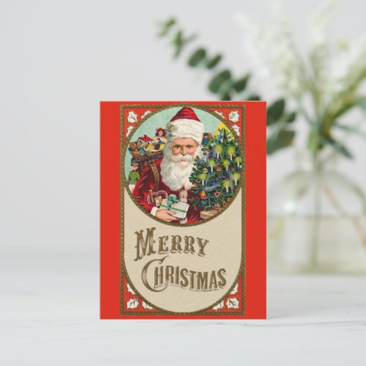 メリークリスマスキュートヴィンテージサンタクロース ポストカード (スタンド正面)
