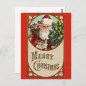 メリークリスマスキュートヴィンテージサンタクロース ポストカード (正面/裏面)