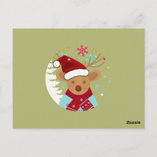 メリークリスマスキュートヴィンテージパインツリースノーレインド ポストカード (裏面)