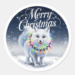 メリークリスマスキュート北極キツネ&雪カスタム雪 ラウンドシール
