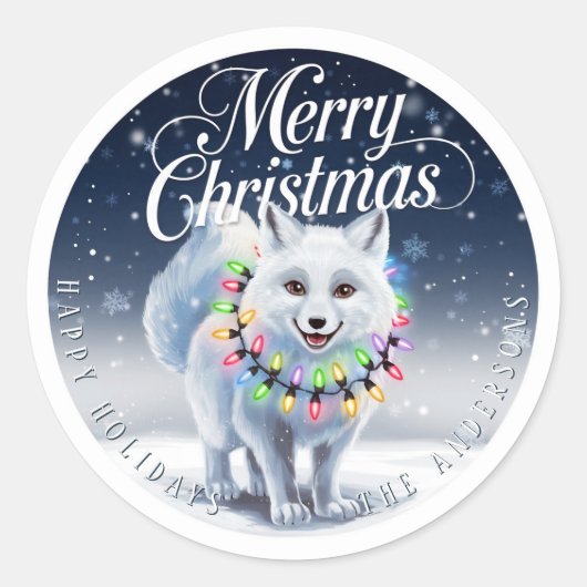 メリークリスマスキュート北極キツネ&雪カスタム雪 ラウンドシール (正面)