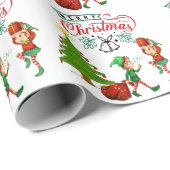 メリークリスマスキュート小人&ツリーDIY ラッピングペーパー (ロールコーナー)