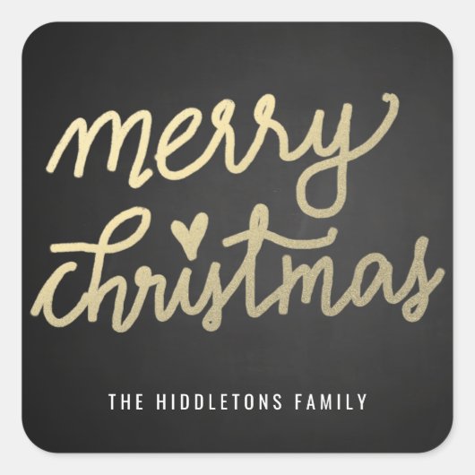メリークリスマスキュート手書きスクリプトシャルボード スクエアシール (正面)