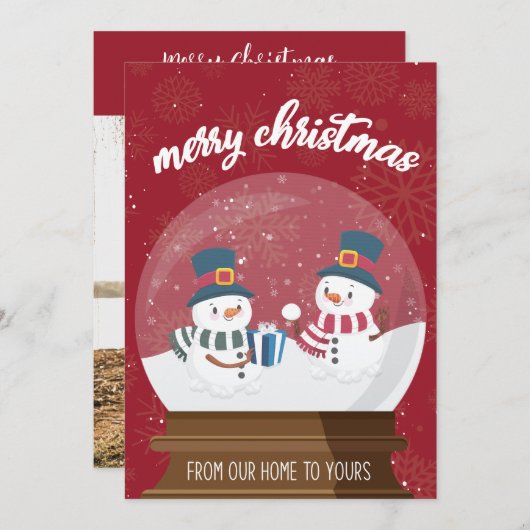 メリークリスマスキュート赤雪だるまグローブ シーズンカード (正面/裏面)