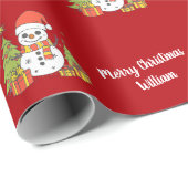 メリークリスマスキュート雪だるまツリーパターンヴィンテージ ラッピングペーパー (ロールコーナー)