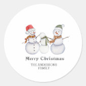 メリークリスマスキュート雪だるまファミリークリスマス ラウンドシール (正面)