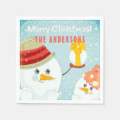 メリークリスマスキュート雪だるま冬季休暇名 スタンダードカクテルナプキン (正面)