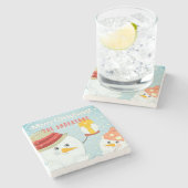 メリークリスマスキュート雪だるま冬季休暇名 ストーンコースター (横)