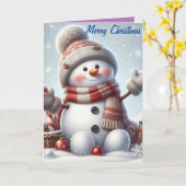 メリークリスマスキュート雪だるま4 カード (黄色い花)