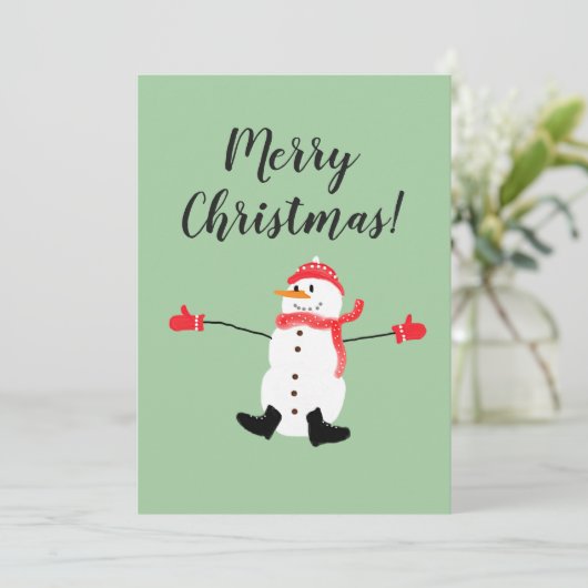 メリークリスマスキュート霜の降りた雪だるま カード (スタンド正面)