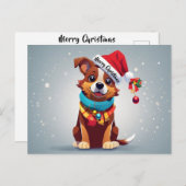 メリークリスマスキュート飾パピーサンタ帽子 ポストカード (正面/裏面)