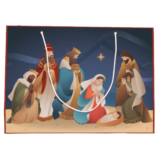 メリークリスマスキリストの誕生大きなギフトバ ラージペーパーバッグ (裏面)