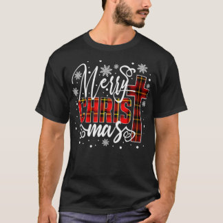 メリークリスマスキリスト十字水牛プレイドレッドXma Tシャツ