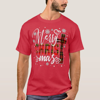 メリークリスマスキリスト十字水牛プレイドレッドXma Tシャツ