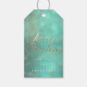 メリークリスマスギフトへ金ゴールドミントターコイズバーラップ ギフトタグ (正面)