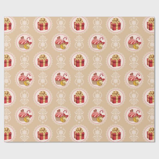 メリークリスマスギフトオーナメントカップケーキキャンディーケーン ラッピングペーパー (フラット)