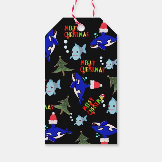 メリークリスマスギフトラベルサメ魚 ギフトタグ (正面)