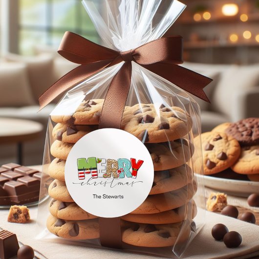 メリークリスマスギフトラベルホリデータイポグラフィ ラウンドシール