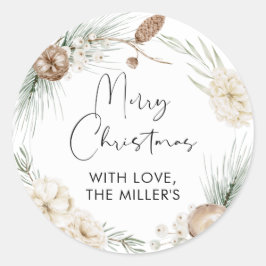 メリークリスマスギフトラベル緑の丸いステッカー ラウンドシール