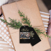 メリークリスマスギフト写真ブラックグレー金ゴールド雪 ギフトタグ