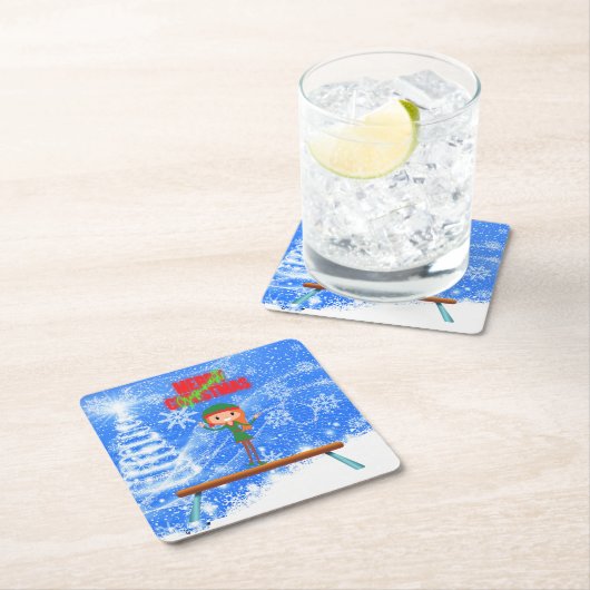 メリークリスマスギムナスト小妖精や小人 スクエアペーパーコースター (インサイチュ)