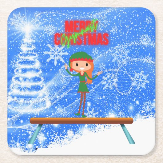 メリークリスマスギムナスト小妖精や小人 スクエアペーパーコースター (正面)
