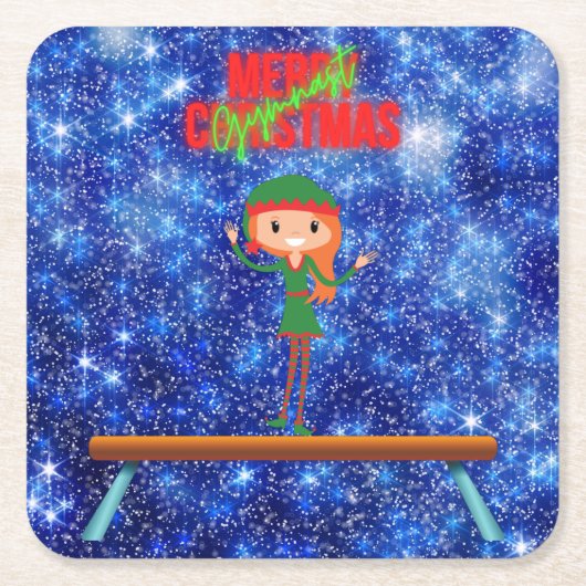 メリークリスマスギムナスト小妖精や小人 スクエアペーパーコースター (正面)