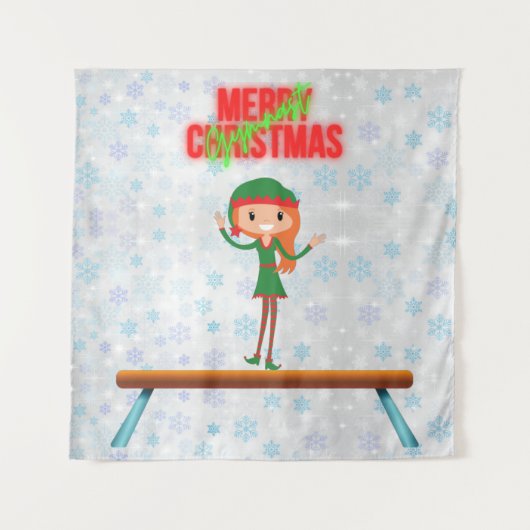 メリークリスマスギムナスト小妖精や小人 タペストリー (正面)