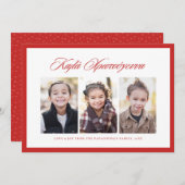 メリークリスマスギリシャの3枚のフォトレッドフレーム シーズンカード (正面/裏面)