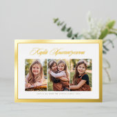 メリークリスマスギリシャ語3枚の写真金ゴールド 箔シーズンカード (立ち正面)