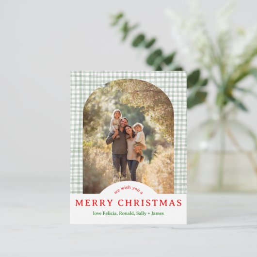 メリークリスマスギンガムホリデーカスタムアーチフォト ポストカード (スタンド正面)