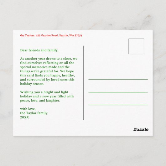 メリークリスマスギンガムホリデーカスタム写真 ポストカード (裏面)