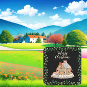 メリークリスマスギンガーブレッドハウスグリーンリース スクエアシール