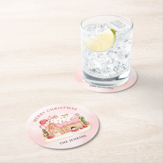 メリークリスマスギンガーブレッドハウス紙コースター ラウンドペーパーコースター (インサイチュ)