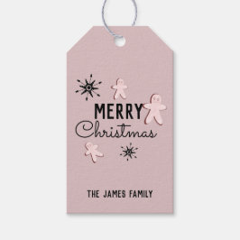 メリークリスマスクッキーのジンジャーブレッドピンク ギフトタグ