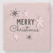 メリークリスマスクッキーのジンジャーブレッドピンク ストーンコースター (正面)